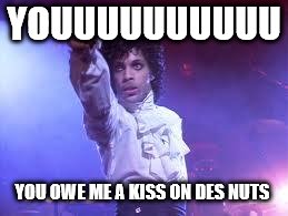 Prince | YOUUUUUUUUUU; YOU OWE ME A KISS ON DES NUTS | image tagged in prince | made w/ Imgflip meme maker