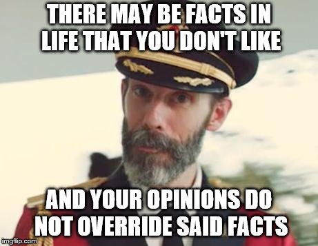 Captain Obvious | THERE MAY BE FACTS IN LIFE THAT YOU DON'T LIKE; AND YOUR OPINIONS DO NOT OVERRIDE SAID FACTS | image tagged in captain obvious | made w/ Imgflip meme maker