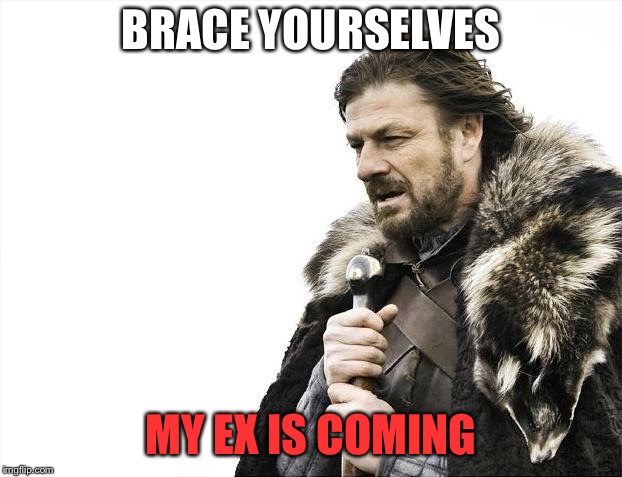 Brace Yourselves X is Coming | BRACE YOURSELVES; MY EX IS COMING | image tagged in memes,brace yourselves x is coming | made w/ Imgflip meme maker