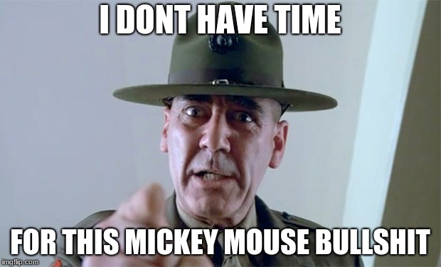 R. Lee Ermy  | I DONT HAVE TIME; FOR THIS MICKEY MOUSE BULLSHIT | image tagged in r lee ermy | made w/ Imgflip meme maker