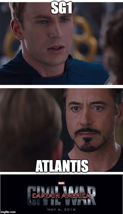 Marvel Civil War 1 Meme | SG1; ATLANTIS | image tagged in memes,marvel civil war 1 | made w/ Imgflip meme maker