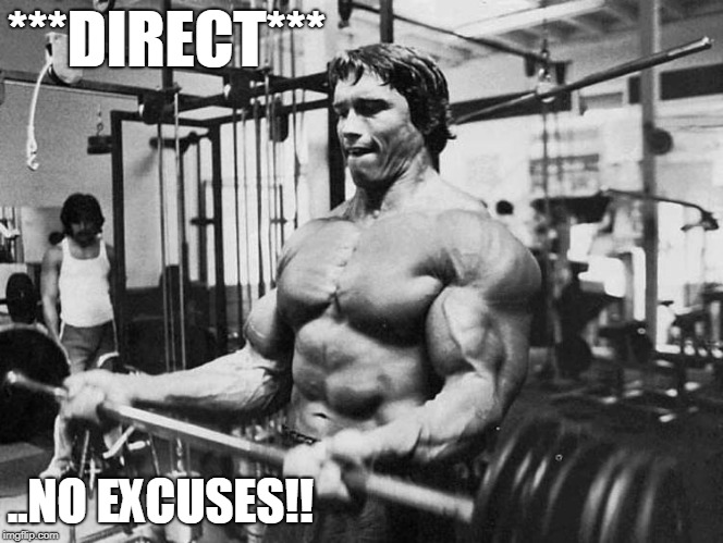 Arnold Biceps Curl | ***DIRECT***; ..NO EXCUSES!! | image tagged in arnold biceps curl | made w/ Imgflip meme maker