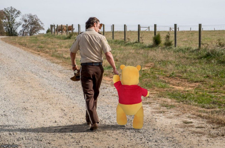 image tagged in the walking dead,pooh bear,winnie the pooh,rick grimes,carl grimes,walking dead | made w/ Imgflip meme maker