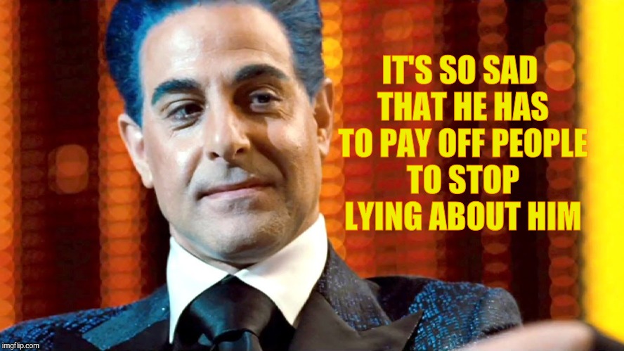 Hunger Games - Caesar Flickerman (Stanley Tucci) "You serious?" | IT'S SO SAD THAT HE HAS TO PAY OFF PEOPLE TO STOP LYING ABOUT HIM | image tagged in hunger games - caesar flickerman stanley tucci you serious | made w/ Imgflip meme maker