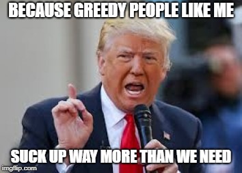 BECAUSE GREEDY PEOPLE LIKE ME SUCK UP WAY MORE THAN WE NEED | made w/ Imgflip meme maker