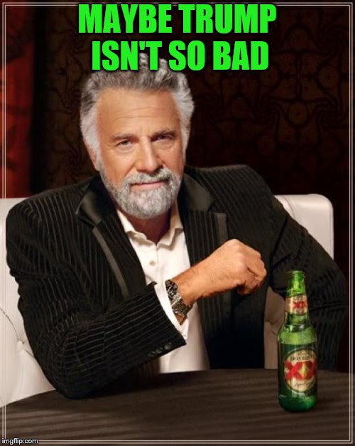 The Most Interesting Man In The World Meme | MAYBE TRUMP ISN'T SO BAD | image tagged in memes,the most interesting man in the world | made w/ Imgflip meme maker