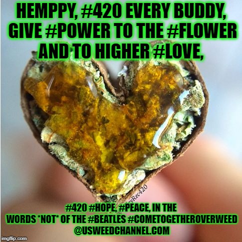 HEMPPY 420 EVERY BUDDY GIVE THE POWER TO THE FLOWER AND TO LOVE | HEMPPY, #420 EVERY BUDDY, GIVE #POWER TO THE #FLOWER AND TO HIGHER #LOVE, #420 #HOPE, #PEACE, IN THE WORDS *NOT* OF THE #BEATLES #COMETOGETHEROVERWEED @USWEEDCHANNEL.COM | image tagged in hemppy 420 every buddy give the power to the flower and to love | made w/ Imgflip meme maker