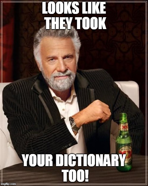 The Most Interesting Man In The World Meme | LOOKS LIKE THEY TOOK YOUR DICTIONARY TOO! | image tagged in memes,the most interesting man in the world | made w/ Imgflip meme maker