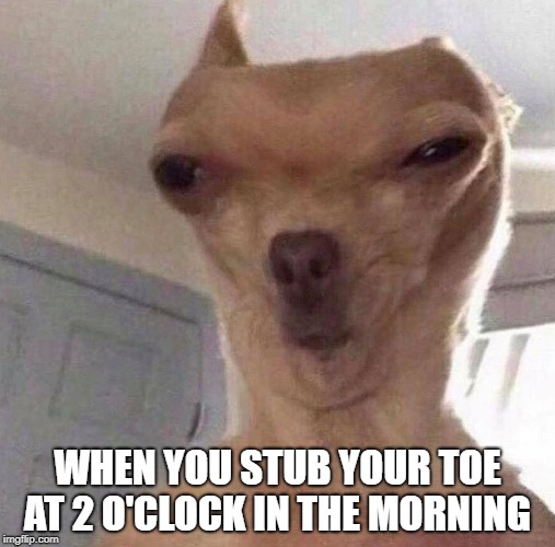when you stub your toe | WHEN YOU STUB YOUR TOE AT 2 O'CLOCK IN THE MORNING | image tagged in funny,toe | made w/ Imgflip meme maker