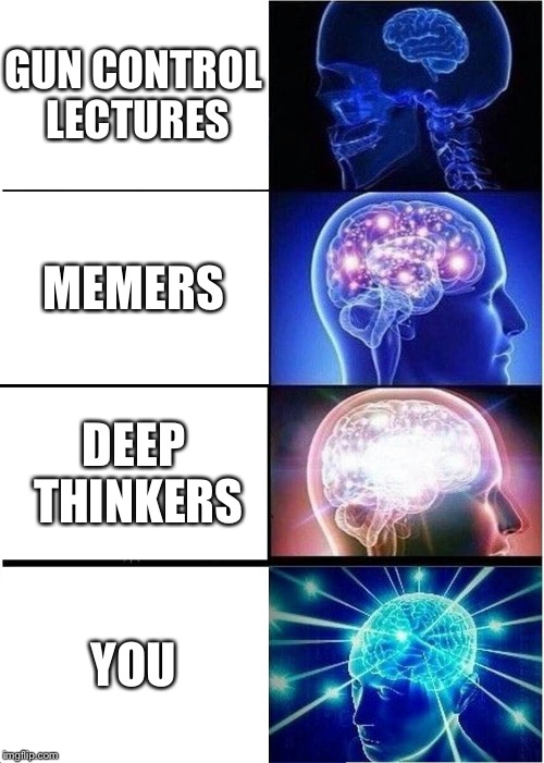 Expanding Brain Meme | GUN CONTROL LECTURES MEMERS DEEP THINKERS YOU | image tagged in memes,expanding brain | made w/ Imgflip meme maker