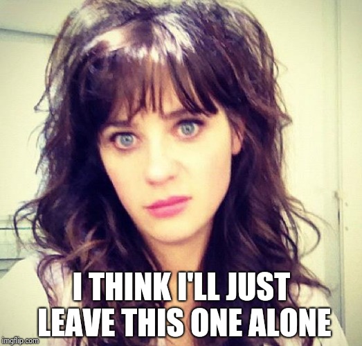 Zooey Deschanel | I THINK I'LL JUST LEAVE THIS ONE ALONE | image tagged in zooey deschanel | made w/ Imgflip meme maker