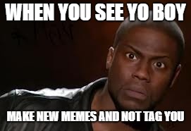 Kevin Hart Meme | WHEN YOU SEE YO BOY; MAKE NEW MEMES AND NOT TAG YOU | image tagged in memes,kevin hart the hell | made w/ Imgflip meme maker