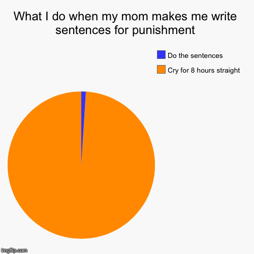 What I do when my mom makes me write sentences for punishment | Cry for 8 hours straight , Do the sentences | image tagged in funny,pie charts | made w/ Imgflip chart maker