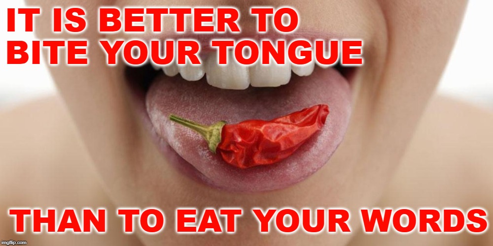 Bite Your Tongue than Eat Your Words | IT IS BETTER TO BITE YOUR TONGUE; THAN TO EAT YOUR WORDS | image tagged in eat your words,bite your tongue | made w/ Imgflip meme maker
