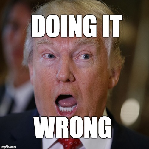 Doing it wrong. | DOING IT; WRONG | image tagged in trump,donaldtrump,maga | made w/ Imgflip meme maker