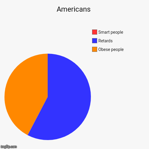 Americans | Obese people, Retards, Smart people | image tagged in funny,pie charts | made w/ Imgflip chart maker