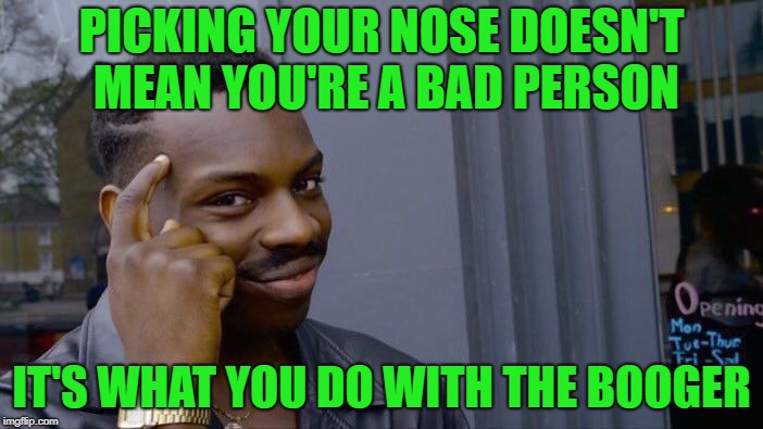 Roll Safe Think About It | PICKING YOUR NOSE DOESN'T MEAN YOU'RE A BAD PERSON; IT'S WHAT YOU DO WITH THE BOOGER | image tagged in memes,roll safe think about it,funny,boogers | made w/ Imgflip meme maker