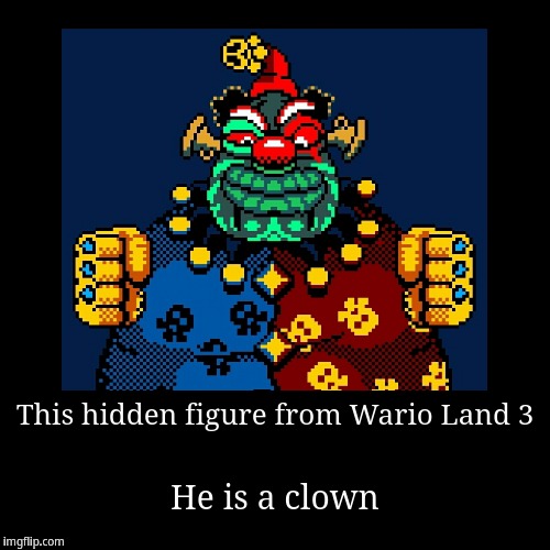 Wario Land 3 Hidden Figure | image tagged in funny,demotivationals,clowns,wario | made w/ Imgflip demotivational maker