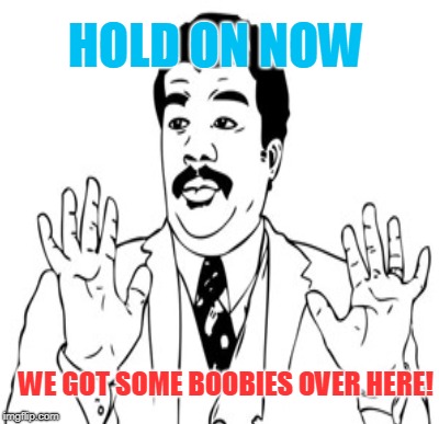 HOLD ON NOW WE GOT SOME BOOBIES OVER HERE! | made w/ Imgflip meme maker