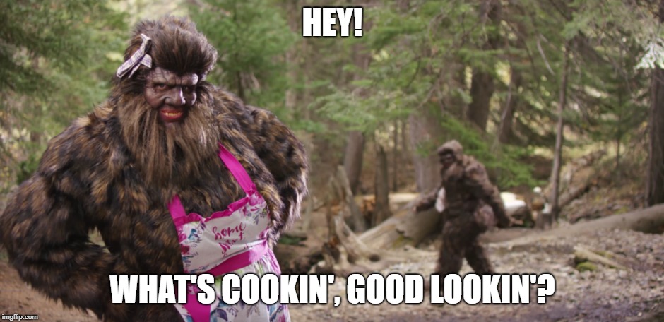 Sasquatch | HEY! WHAT'S COOKIN', GOOD LOOKIN'? | image tagged in sasquatch | made w/ Imgflip meme maker