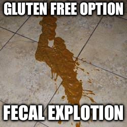 diarrhea | GLUTEN FREE OPTION; FECAL EXPLOTION | image tagged in diarrhea | made w/ Imgflip meme maker