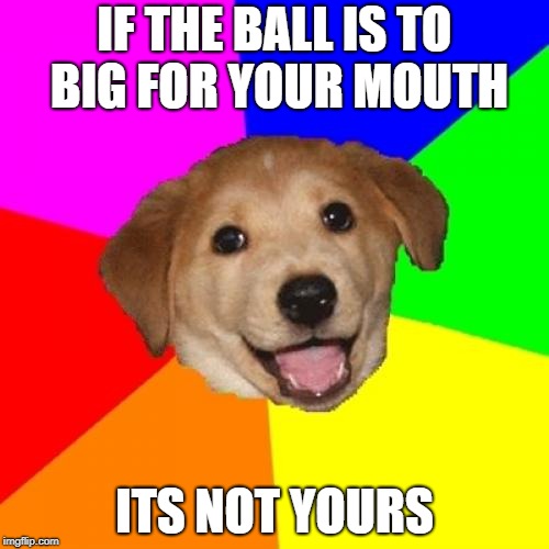 Advice Dog Meme | IF THE BALL IS TO BIG FOR YOUR MOUTH; ITS NOT YOURS | image tagged in memes,advice dog | made w/ Imgflip meme maker