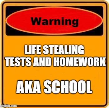 Warning Sign | LIFE STEALING TESTS AND HOMEWORK; AKA SCHOOL | image tagged in memes,warning sign | made w/ Imgflip meme maker
