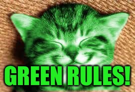 happy RayCat | GREEN RULES! | image tagged in happy raycat | made w/ Imgflip meme maker