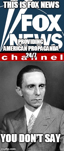 Looks like Fox News and Goebbels have something in common  | THIS IS FOX NEWS; PROVIDING AMERICAN PROPAGANDA 24/7; YOU DON'T SAY | image tagged in fox news,joseph goebbels,propaganda,nazi's | made w/ Imgflip meme maker