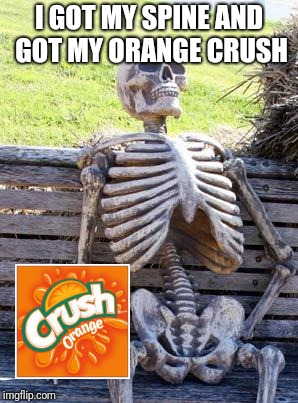 Waiting Skeleton Meme | I GOT MY SPINE AND GOT MY ORANGE CRUSH | image tagged in memes,waiting skeleton,funny | made w/ Imgflip meme maker