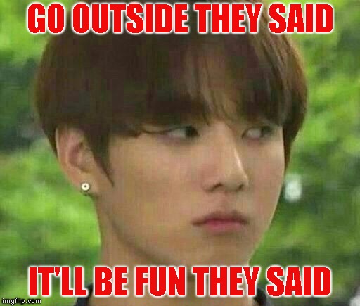 bts | GO OUTSIDE THEY SAID; IT'LL BE FUN THEY SAID | image tagged in bts | made w/ Imgflip meme maker