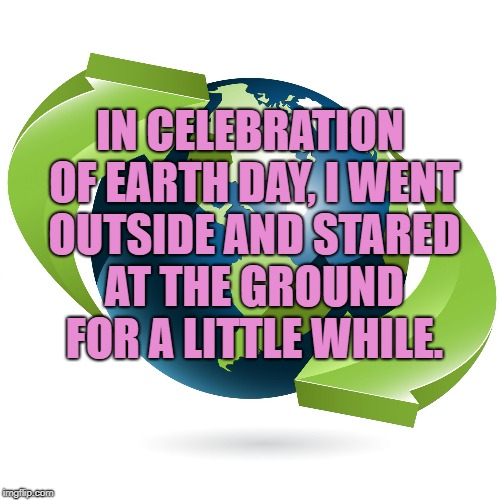earth day | IN CELEBRATION OF EARTH DAY, I WENT OUTSIDE AND STARED AT THE GROUND FOR A LITTLE WHILE. | image tagged in earth day,funny,memes,funny memes | made w/ Imgflip meme maker