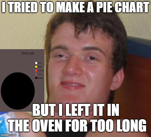Burnt Pie |  I TRIED TO MAKE A PIE CHART; BUT I LEFT IT IN THE OVEN FOR TOO LONG | image tagged in memes,10 guy,pie charts,pie,burnout | made w/ Imgflip meme maker