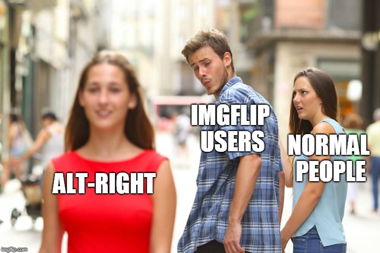 Distracted Boyfriend Meme | IMGFLIP USERS; NORMAL PEOPLE; ALT-RIGHT | image tagged in memes,distracted boyfriend | made w/ Imgflip meme maker