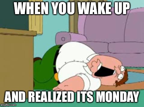 peter griffin | WHEN YOU WAKE UP; AND REALIZED ITS MONDAY | image tagged in peter griffin | made w/ Imgflip meme maker