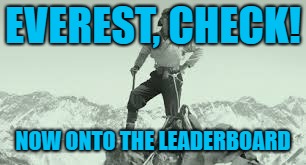 IMGFLIP, the pinnacle of human achievement | EVEREST, CHECK! NOW ONTO THE LEADERBOARD | image tagged in imgflip,leaderboard | made w/ Imgflip meme maker