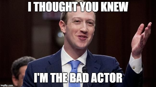 Mark Zuckerburg | I THOUGHT YOU KNEW; I'M THE BAD ACTOR | image tagged in mark zuckerburg | made w/ Imgflip meme maker