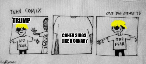 One "tweet" Trump hopes to avoid.  |  TRUMP; COHEN SINGS LIKE A CANARY | image tagged in no fear one fear,donald trump is an idiot,funny,memes | made w/ Imgflip meme maker