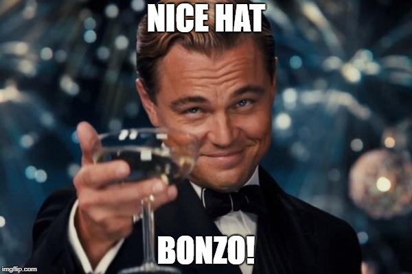 Leonardo Dicaprio Cheers Meme | NICE HAT BONZO! | image tagged in memes,leonardo dicaprio cheers | made w/ Imgflip meme maker