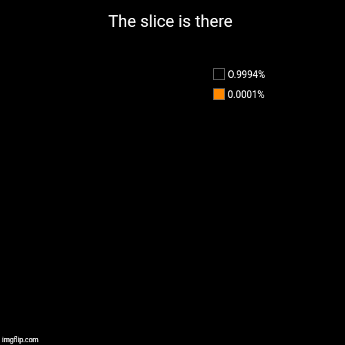 The slice is there | 0.0001%, O.9994% | image tagged in funny,pie charts | made w/ Imgflip chart maker