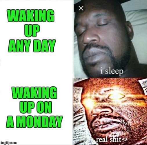 Sleeping Shaq Meme | WAKING UP ANY DAY; WAKING UP ON A MONDAY | image tagged in memes,sleeping shaq | made w/ Imgflip meme maker