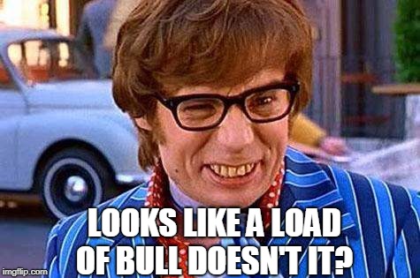 Austin Powers | LOOKS LIKE A LOAD OF BULL DOESN'T IT? | image tagged in austin powers | made w/ Imgflip meme maker