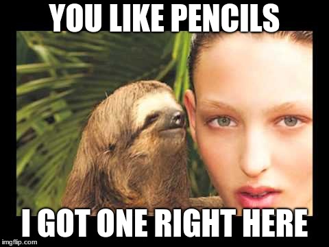 Dirty Sloth | YOU LIKE PENCILS; I GOT ONE RIGHT HERE | image tagged in dirty sloth | made w/ Imgflip meme maker