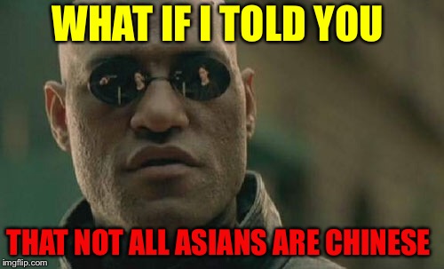 Matrix Morpheus | WHAT IF I TOLD YOU; THAT NOT ALL ASIANS ARE CHINESE | image tagged in memes,matrix morpheus | made w/ Imgflip meme maker