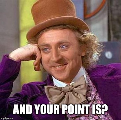 Creepy Condescending Wonka Meme | AND YOUR POINT IS? | image tagged in memes,creepy condescending wonka | made w/ Imgflip meme maker