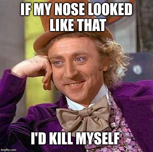 Creepy Condescending Wonka Meme | IF MY NOSE LOOKED LIKE THAT I'D KILL MYSELF | image tagged in memes,creepy condescending wonka | made w/ Imgflip meme maker