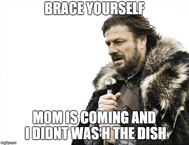 Brace Yourselves X is Coming | BRACE YOURSELF; MOM IS COMING AND I DIDNT WAS H THE DISH | image tagged in memes,brace yourselves x is coming | made w/ Imgflip meme maker
