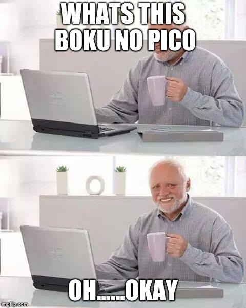 Hide the Pain Harold | WHATS THIS BOKU NO PICO; OH......OKAY | image tagged in memes,hide the pain harold | made w/ Imgflip meme maker
