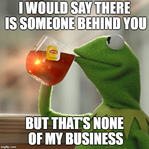 But That's None Of My Business Meme | I WOULD SAY THERE IS SOMEONE BEHIND YOU; BUT THAT'S NONE OF MY BUSINESS | image tagged in memes,but thats none of my business,kermit the frog | made w/ Imgflip meme maker