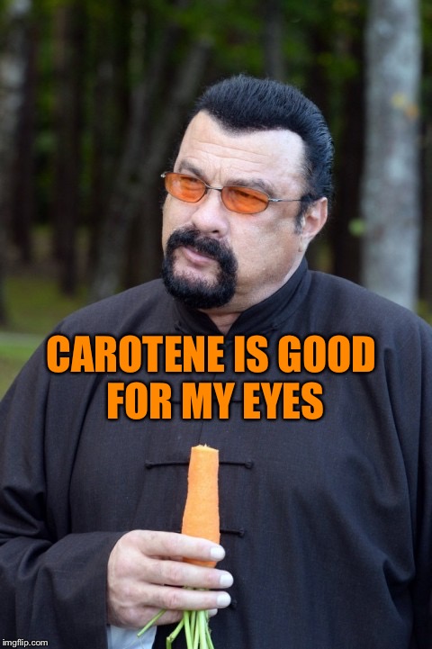 seagal eats a carrot | CAROTENE IS GOOD FOR MY EYES | image tagged in seagal eats a carrot | made w/ Imgflip meme maker